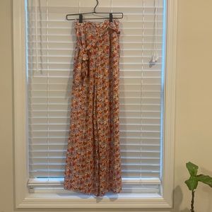 Floral wide leg high waisted pants with belt